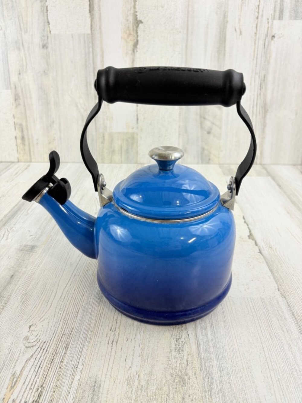 Le Creuset Enamel on Steel 1.25 Quart Demi Tea Kettle Marseille Blue FLAWS